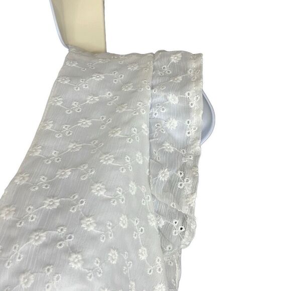 Idem Ditto White Eyelet Floral Crop Top Small Peplum Ruffle Sleeve Plunge Neck - Picture 5 of 11